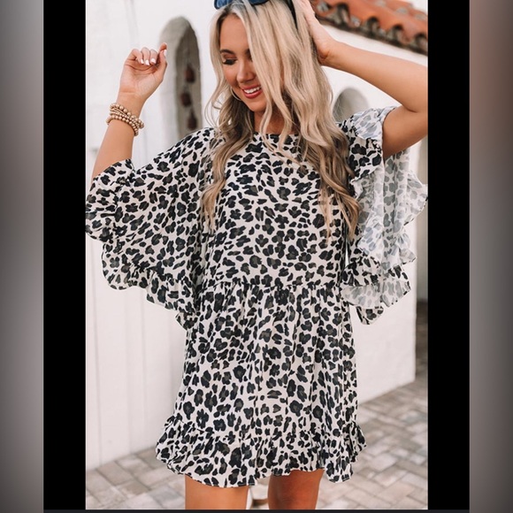 Caramela Leopard Print Ruffle Shift Dress – Size S - Picture 5 of 11